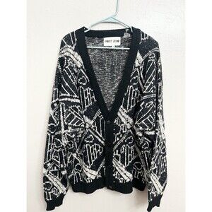 Vintage 90s Point Zero Cardigan Sweater Abstract Heavy Oversized  Grandpa Size M